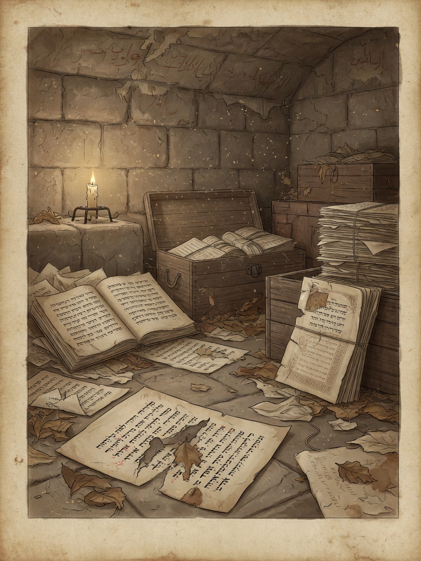 Hebrew manuscript fragments from the Cairo Genizah in a synagogue repository