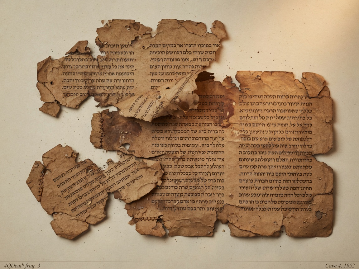 Ancient Dead Sea Scroll parchment with unpointed Hebrew biblical text
