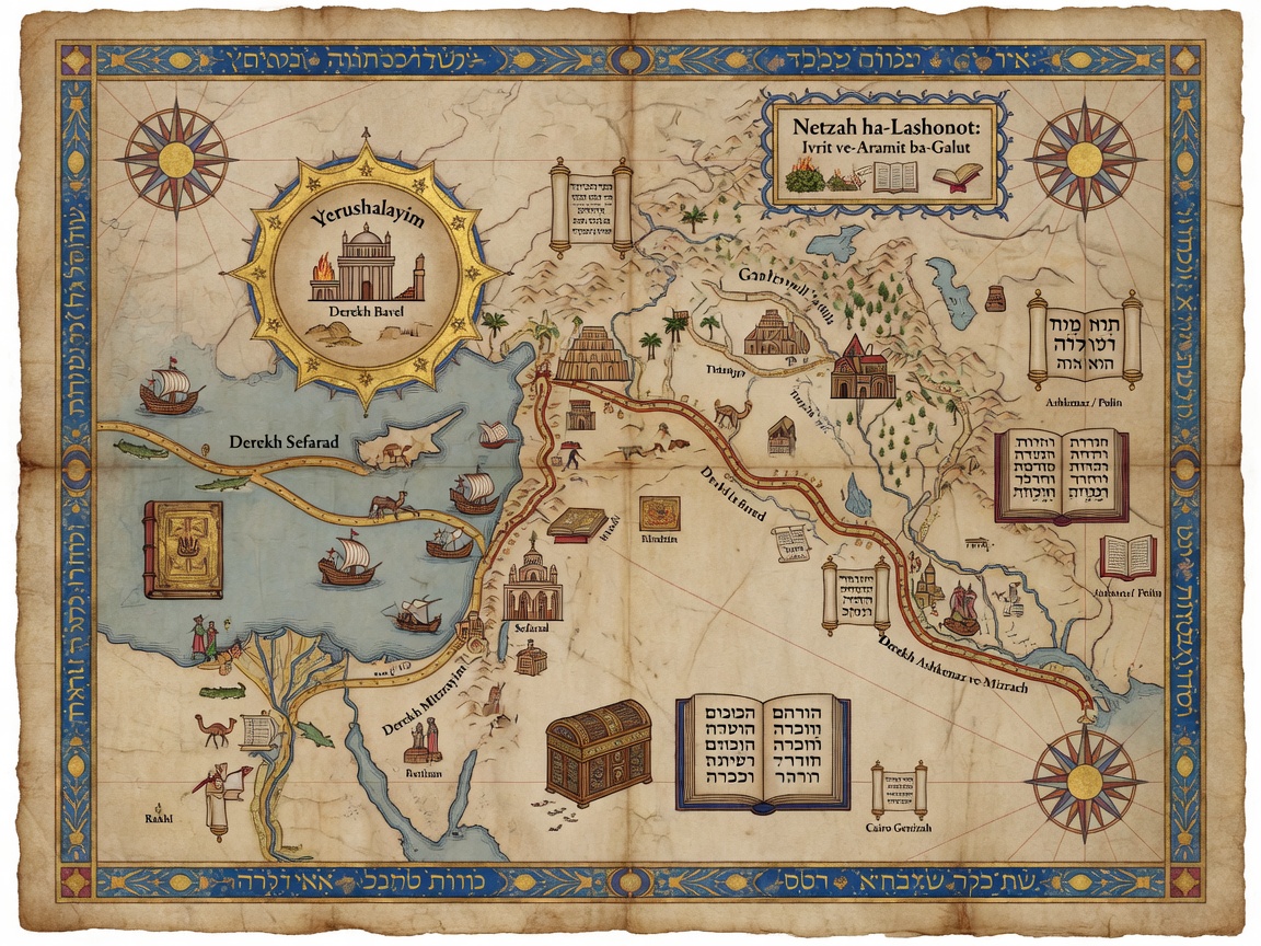 Illuminated map of Hebrew and Aramaic surviving across the Jewish diaspora